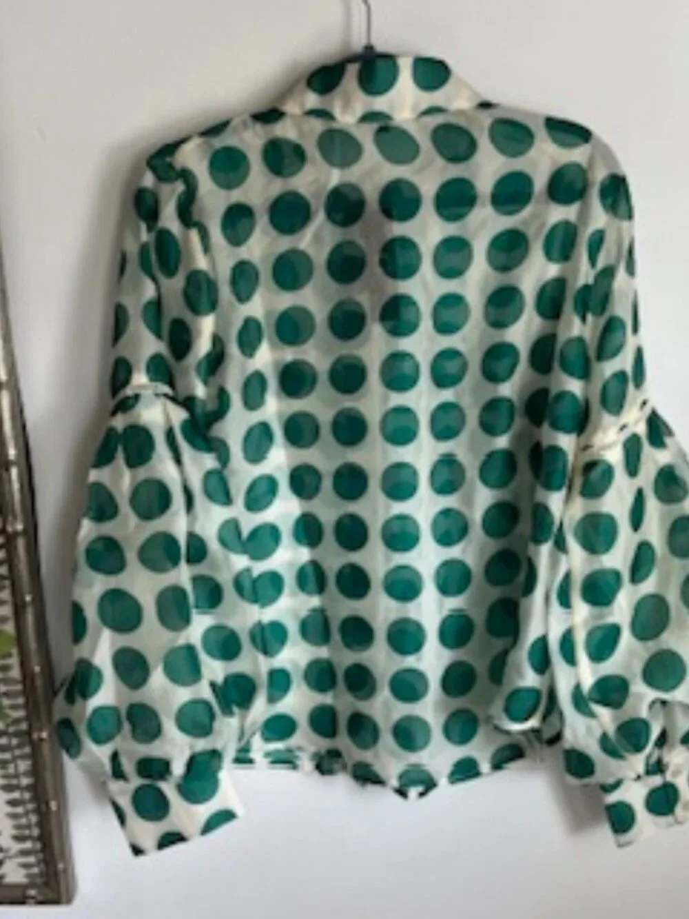 NWT G by Gracia Green Sheer Polka Dot Puff Sleeve Top Women's XL - Picture 2 of 13